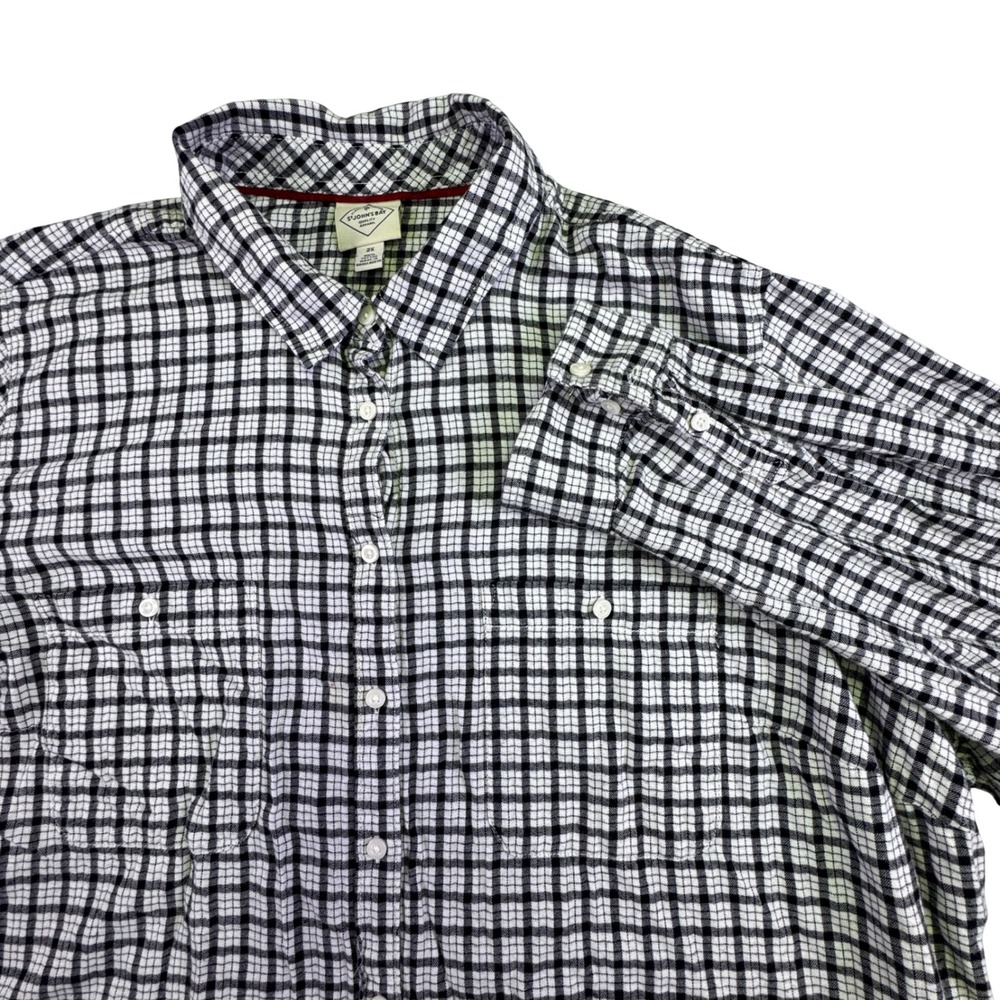 St. John's Bay Button Down Shirt Men's 2X Black White Plaid Long Sleeve Flannel